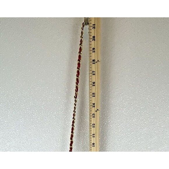 Red Woven Hard Shell Lined Crossbody 21" Gold Chain Strap Bag Gold Snap READ - Picture 13 of 16